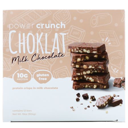 能量棒, 運動棒: BNRG, Power Crunch Protein Energy Bar, Choklat, Milk Chocolate, 12 Bars, 1.5 oz (42 g) Each