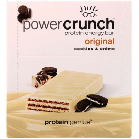 能量棒, 運動棒: BNRG, Power Crunch Protein Energy Bar, Original, Cookies and Creme, 12 Bars, 1.4 oz (40 g) Each