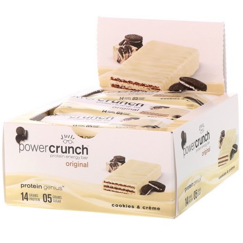BNRG, Power Crunch Protein Energy Bar, Original, Cookies and Creme, 12 Bars, 1.4 oz (40 g) Each Review