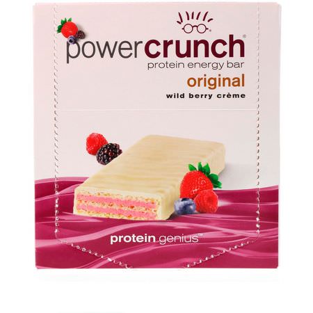 能量棒, 運動棒: BNRG, Power Crunch Protein Energy Bar, Wild Berry Creme, 12 Bars, 1.4 oz (40 g) Each
