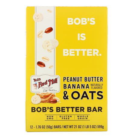 營養棒: Bob's Red Mill, Bob's Better Bar, Peanut Butter Banana & Oats, 12 Bars, 1.76 oz (50 g) Each
