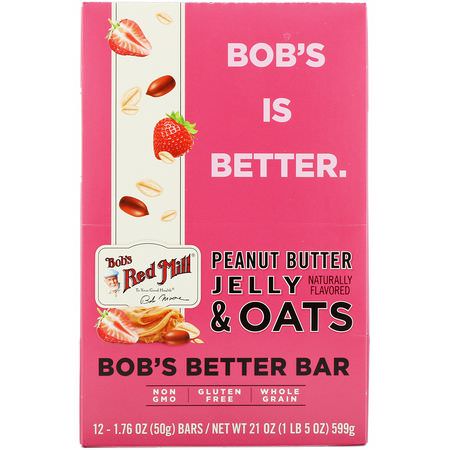 營養棒: Bob's Red Mill, Bob's Better Bar, Peanut Butter Jelly & Oats, 12 Bars, 1.76 oz (50 g) Each
