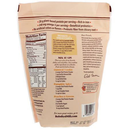 益生元纖維菊粉, 纖維: Bob's Red Mill, Chai Protein Powder, Nutritional Booster with Chia & Probiotics, 16 oz (453 g)