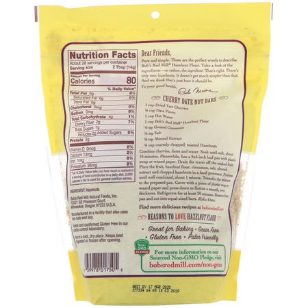 混合物, 麵粉: Bob's Red Mill, Finely Ground Hazelnut Flour, Gluten Free, 14 oz (396 g)