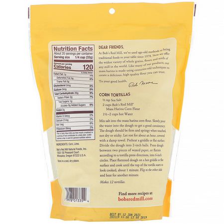 膳食, 玉米粉: Bob's Red Mill, Golden Corn Flour, Masa Harina, 22 oz (624 g)
