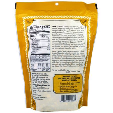 熱穀物, 格蘭諾拉麥片: Bob's Red Mill, Honey Oat Granola, Gluten Free, 12 oz (340 g)
