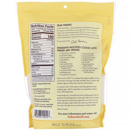 混合物, 麵粉: Bob's Red Mill, Organic Amaranth Flour, Whole Grain, 18 oz (510 g)
