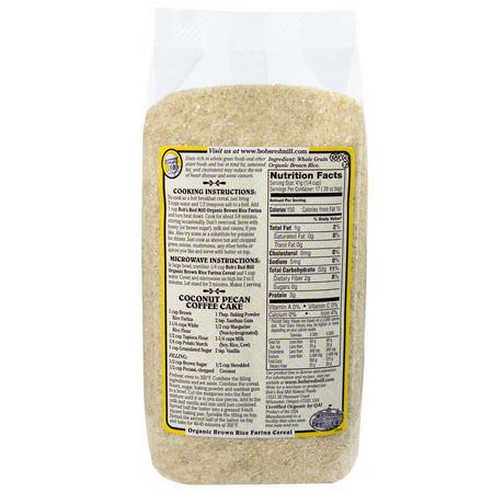 熱穀物, 早餐食品: Bob's Red Mill, Organic Brown Rice Farina, Creamy Rice, Hot Cereal, 1.6 lbs (737 g)
