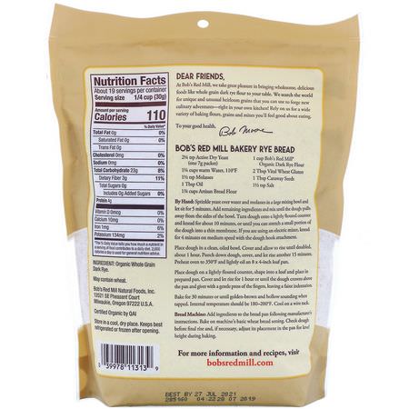 混合物, 麵粉: Bob's Red Mill, Organic Dark Rye Flour, Whole Grain, 20 oz (567 g)