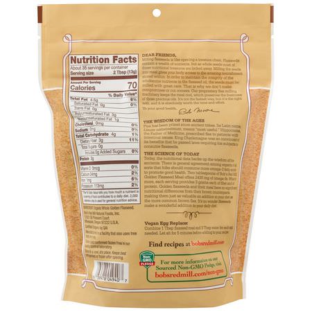 亞麻籽補品, 歐米茄EPA DHA: Bob's Red Mill, Organic Golden Flaxseed Meal, 16 oz (453 g)