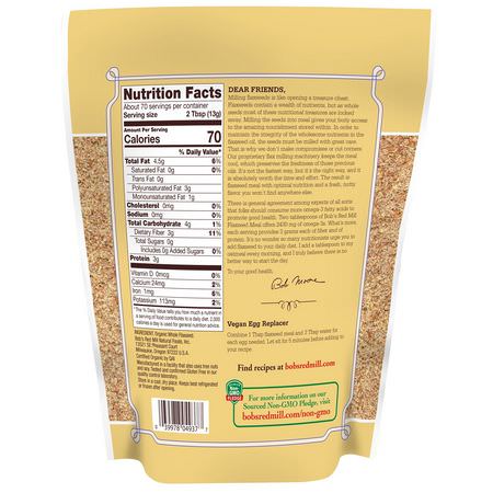 亞麻籽補品, 歐米茄EPA DHA: Bob's Red Mill, Organic Whole Ground Flaxseed Meal, 2 lbs (907 g)