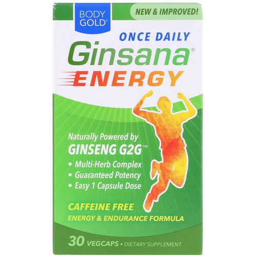 BodyGold, Ginsana Energy, Caffeine Free, 30 VegCaps Review