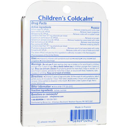 感冒, 補品: Boiron, Coldcalm, Children's Cold Relief, 2 Tubes, Approx 80 Pellets Per Tube
