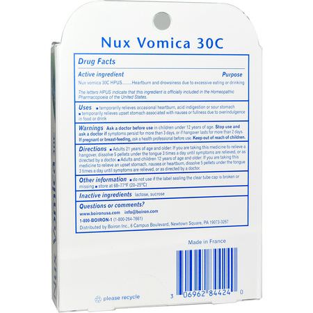 Nux Vomica, 順勢療法: Boiron, Single Remedies, Nux Vomica, 30C, 3 Tubes, Approx 80 Pellets Each
