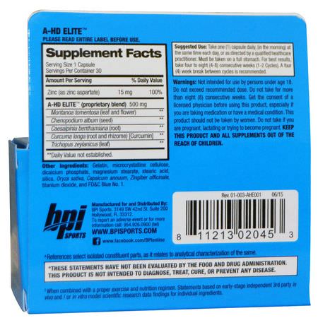 睾丸激素, 男人的健康: BPI Sports, A-HD Elite, 500 mg, 30 Capsules