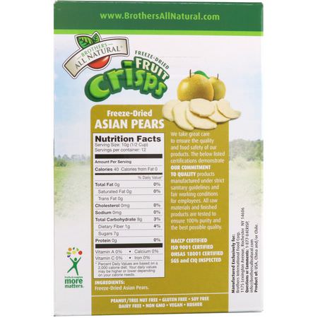 蔬菜, 蔬菜小吃: Brothers-All-Natural, Freeze Dried - Fruit-Crisps, Asian Pears, 12 Single-Serve Bags, 10 g Each