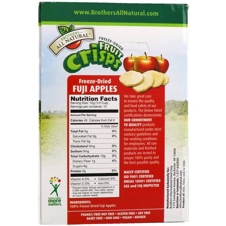 蘋果, 蔬菜: Brothers-All-Natural, Freeze-Dried - Fruit Crisps, Fuji Apples, 12 Single-Serve Bags, 4.23 oz (120 g)