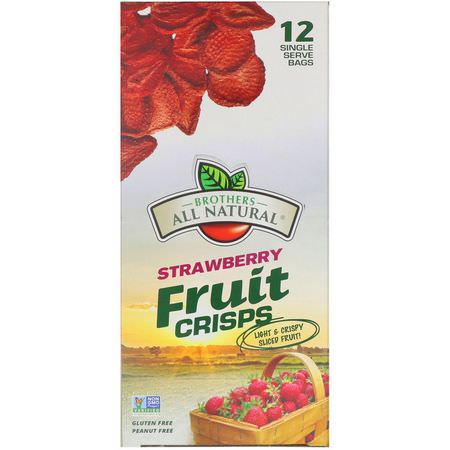 草莓, 蔬菜: Brothers-All-Natural, Freeze Dried - Fruit Crisps, Strawberry, 12 Single-Serve Bags, 3.17 oz (90 g)