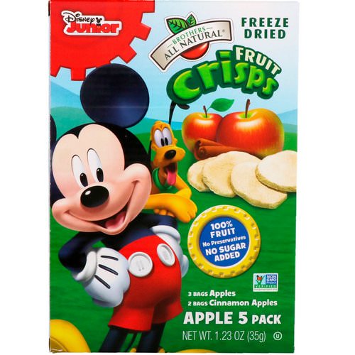Brothers-All-Natural, Fruit Crisps, Disney Junior, Apples and Cinnamon Apples, 5 Pack, 1.23 oz (35 g) Review
