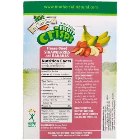 混合水果, 蔬菜: Brothers-All-Natural, Fruit Crisps, Freeze-Dried Strawberries & Bananas, 12 Single-Serve Bags, 0.42 oz (12 g) Each