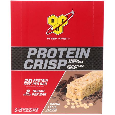 乳清蛋白棒, 蛋白棒: BSN, Protein Crisp, Mocha Latte Flavor, 12 Bars, 1.98 oz (56 g) Each