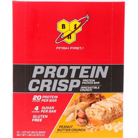 乳清蛋白棒, 蛋白棒: BSN, Protein Crisp, Peanut Butter Crunch Flavor, 12 Bars, 1.97 oz (56 g) Each