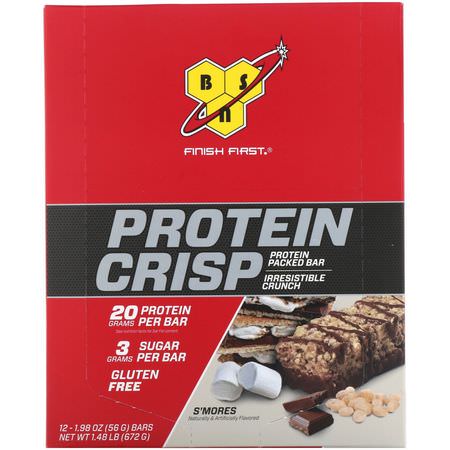 牛奶蛋白棒, 乳清蛋白棒: BSN, Protein Crisp, S'mores Flavor, 12 Bars, 1.98 oz (56 g)