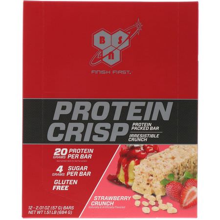 乳清蛋白棒, 蛋白棒: BSN, Protein Crisp, Strawberry Crunch, 12 bars, 2.01 oz (57 g) Each