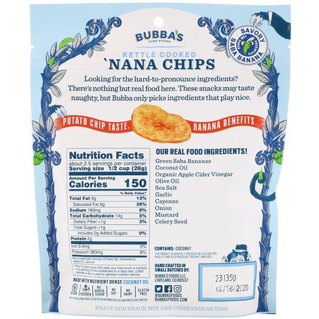 香蕉, 超級食物: Bubba's Fine Foods, 'Nana Chips, Blazing Buffalo, 2.7 oz (77 g)