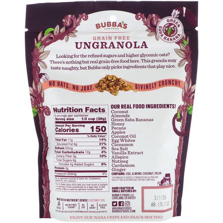 小吃, 零食: Bubba's Fine Foods, UnGranola, Cinnful Apple, 6 oz (170 g)