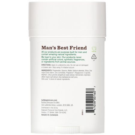 男士除臭劑, 男士美容: Bulldog Skincare For Men, Original Deodorant, 2.4 oz (68 g)
