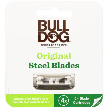 剃刀, 脫毛: Bulldog Skincare For Men, Original Steel Blades Refill, Four 5-Blade Cartridges