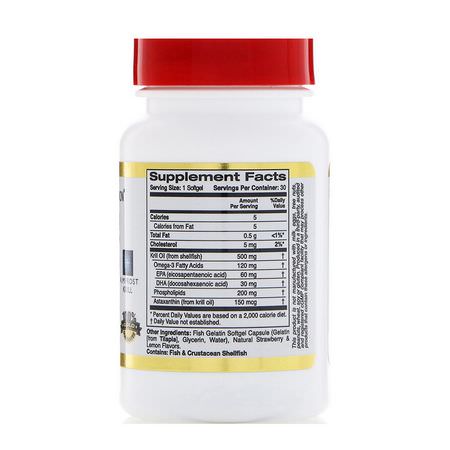 磷蝦油, 歐米茄EPA DHA: California Gold Nutrition, Antarctic Krill Oil, with Astaxanthin, RIMFROST, Natural Strawberry & Lemon Flavor, 500 mg, 30 Fish Gelatin Softgels