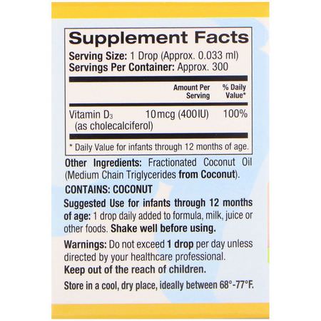 兒童維生素D, 健康: California Gold Nutrition, Baby Vitamin D3 Drops, 400 IU, .34 fl oz (10 ml)