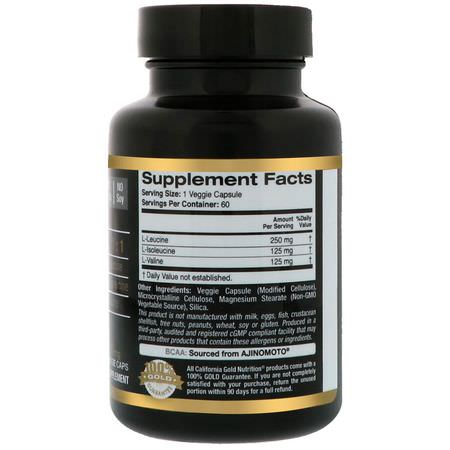 BCAA, 氨基酸: California Gold Nutrition, BCAA, AjiPure® Branched Chain Amino Acid, 500 mg, 60 Veggie Caps