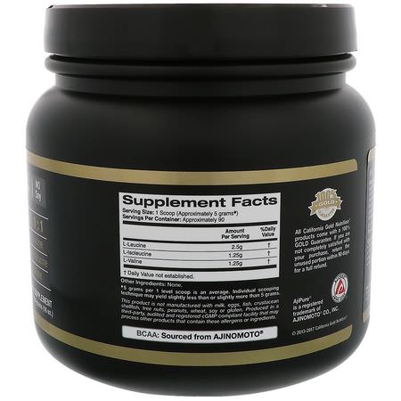BCAA, 氨基酸: California Gold Nutrition, BCAA Powder, AjiPure®, Branched Chain Amino Acids, 16 oz (454 g)