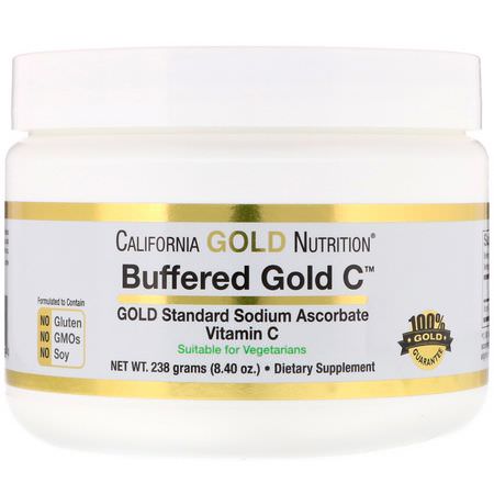流感, 咳嗽: California Gold Nutrition, Buffered Gold C, Non-Acidic Vitamin C Powder, Sodium Ascorbate, 8.40 oz (238 g)