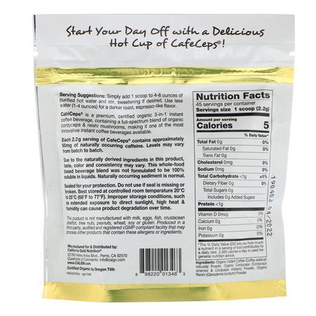 蘑菇免疫, 蘑菇: California Gold Nutrition, CafeCeps, Certified Organic Instant Coffee with Cordyceps and Reishi Mushroom Powder, 3.52 oz (100 g)