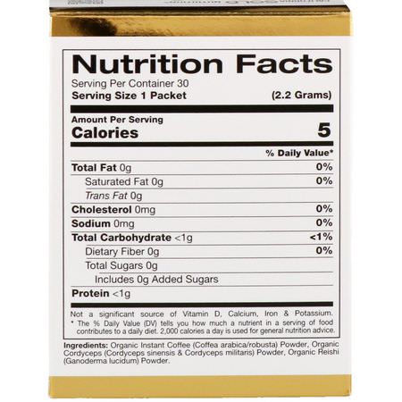 蘑菇免疫, 蘑菇: California Gold Nutrition, CafeCeps, Certified Organic Instant Coffee with Cordyceps and Reishi Mushroom Powder, 30 Packets, .077 oz (2.2 g) Each