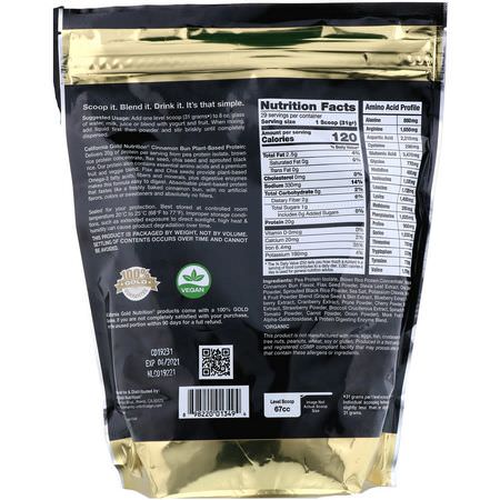 植物性, 植物性蛋白: California Gold Nutrition, Cinnamon Bun Plant-Based Protein, Vegan, Easy to Digest, 2 lb (907 g)