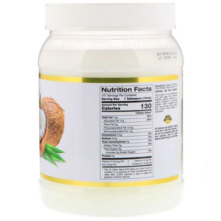 超級食品, 綠色食品: California Gold Nutrition, Cold-Pressed Organic Virgin Coconut Oil, 54 fl oz (1.6 L)