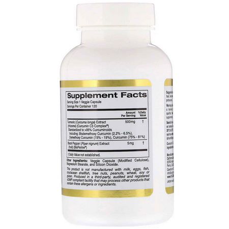 薑黃素, 薑黃: California Gold Nutrition, Curcumin C3 Complex with BioPerine, 500 mg, 120 Veggie Capsules