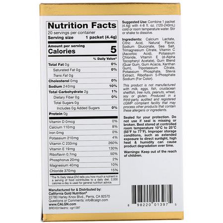 電解質, 水合: California Gold Nutrition, HydrationUP, Electrolyte Drink Mix, Citrus, 20 Packets, 0.16 oz (4.4 g) Each