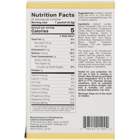 電解質, 水合: California Gold Nutrition, HydrationUP, Electrolyte Drink Mix, Fruit Punch, 20 Packets, 0.15 oz (4.2 g) Each