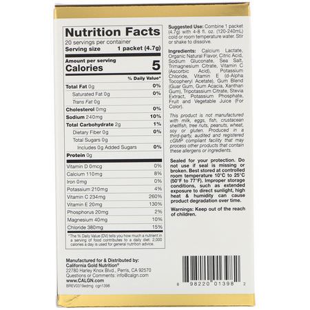 電解質, 水合: California Gold Nutrition, HydrationUP, Electrolyte Drink Mix, Grape, 20 Packets, 0.17 oz (4.7 g) Each