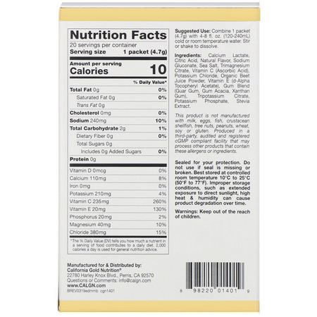電解質, 水合: California Gold Nutrition, HydrationUP, Electrolyte Drink Mix, Mixed Berry, 20 Packets, 0.17 oz (4.7 g) Each
