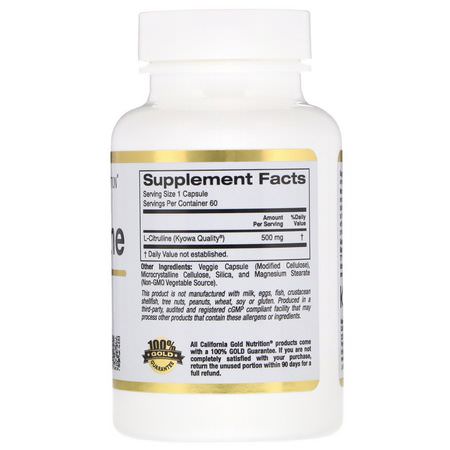 L-瓜氨酸, 氨基酸: California Gold Nutrition, L-Citrulline, Kyowa Hakko, 500 mg, 60 Veggie Capsules