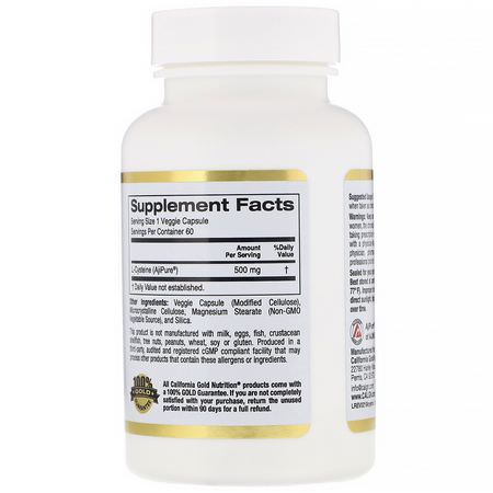 L-半胱氨酸, 氨基酸: California Gold Nutrition, L-Cysteine, AjiPure, 500 mg, 60 Veggie Capsules