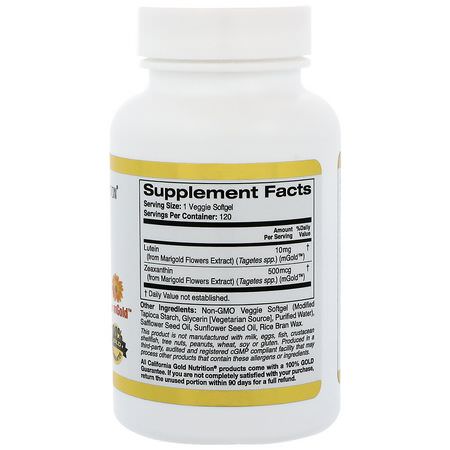 玉米黃質, 葉黃素: California Gold Nutrition, Lutein with Zeaxanthin, 10 mg, 120 Veggie Softgels