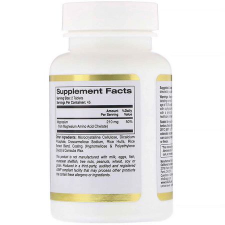 鎂, 礦物質: California Gold Nutrition, Magnesium Chelate, 210 mg, 90 Tablets